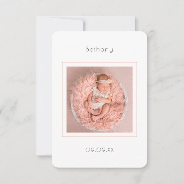 Minimalist Photo Baby Girl Birth Announcement (Front)