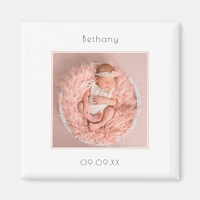 Minimalist Photo Baby Girl Birth Announcement Magnet (Front)