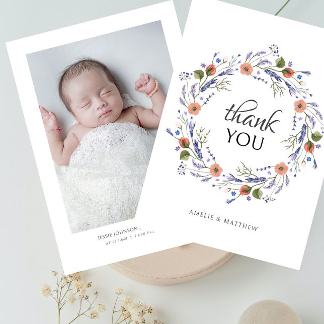 Minimalist Photo Baby Shower Wildflower Thank You (Creator Uploaded)