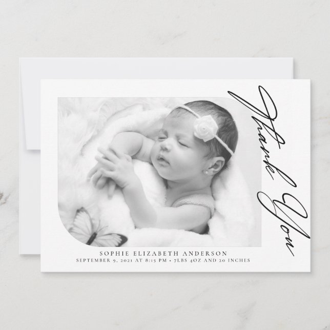 Minimalist Photo Baby Thank You  Card (Front)