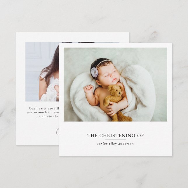 Minimalist Photo Baptism Christening  Thank You Card (Front/Back)