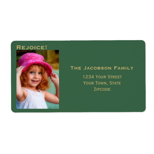 Minimalist Photo Big Green Holiday Return Address (Front)