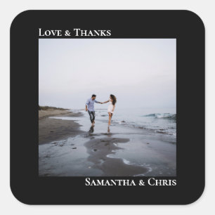 Minimalist Photo Black Love & Thanks Wedding Square Sticker