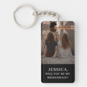 Minimalist Photo Black White Bridesmaid Proposal Key Ring