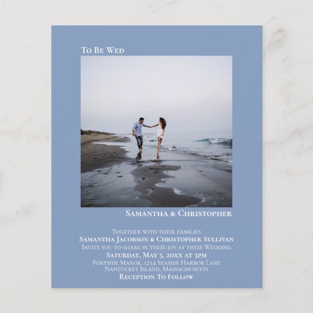 Minimalist Photo Blue BUDGET Wedding Invitation (Front)