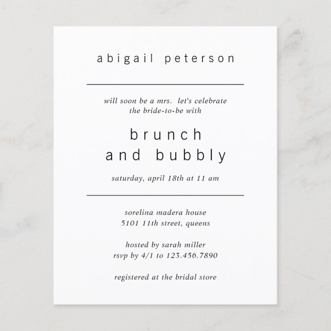 Minimalist Photo Budget Bridal Brunch Invitation Flyer (Front)