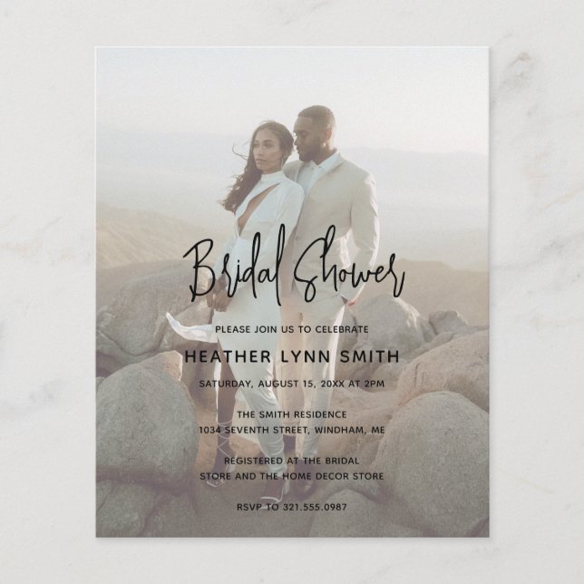 Minimalist Photo Budget Bridal Shower Invite (Front)