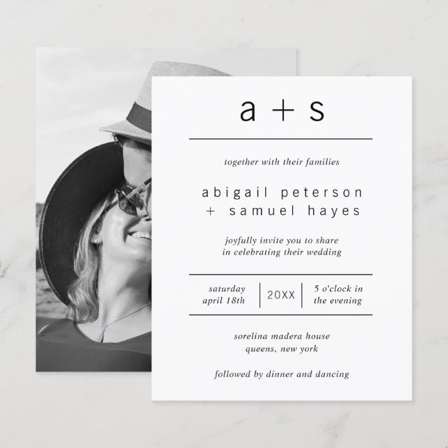 Minimalist Photo Budget Wedding Invitation (Front/Back)