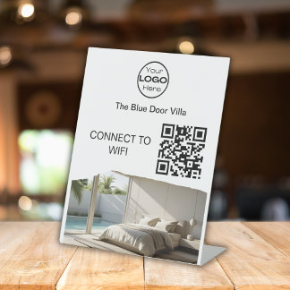 Minimalist Photo Business Logo Wifi QR Code Pedestal Sign