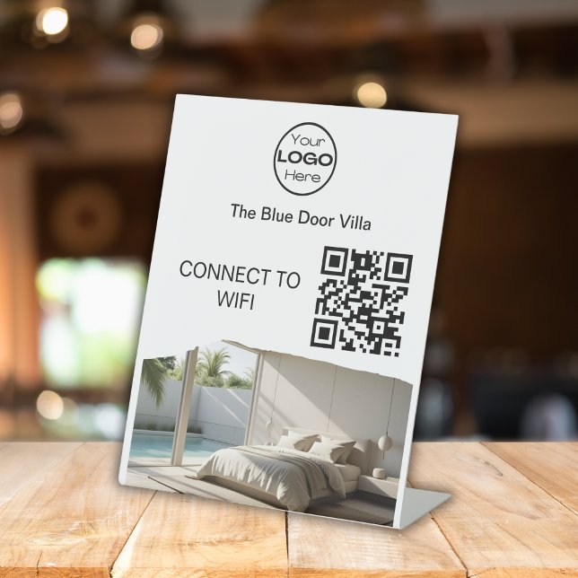 Minimalist Photo Business Logo Wifi QR Code Pedestal Sign (Creator Uploaded)