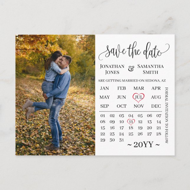 Minimalist photo calendar save the date wedding postcard (Front)