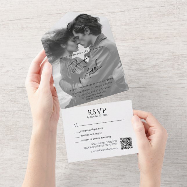 Minimalist Photo Calligraphy QR Code All in One All In One Invitation (Tearaway)