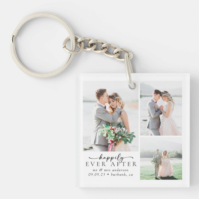 Minimalist Photo Calligraphy Wedding  Key Ring (Front)