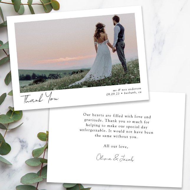 Minimalist Photo Calligraphy Wedding  Thank You Card (Creator Uploaded)