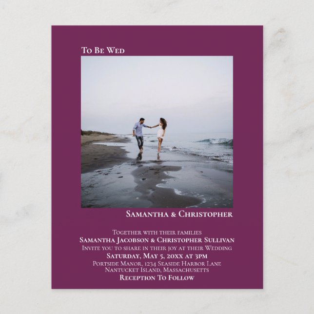 Minimalist Photo Cassis BUDGET Wedding Invitation (Front)