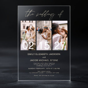 Minimalist Photo Champagne Beige Wedding 3 Photo Acrylic Invitations