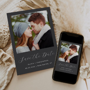 Minimalist Photo Charcoal Grey Script Save The Date