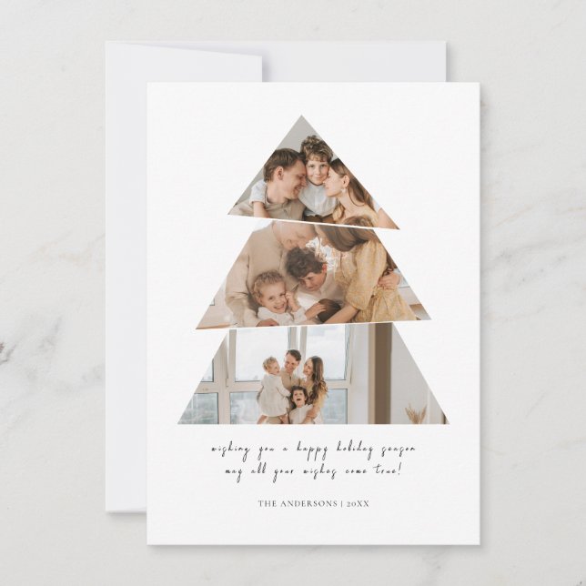 Minimalist Photo Christmas Tree Greetings Card (Front)