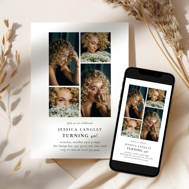 Minimalist Photo Collage 40th Birthday Invitation (Creator Uploaded)