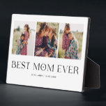 Minimalist Photo Collage Best Mum Ever Keepsake Pl Plaque<br><div class="desc">Customisable mother's day photo block featuring 3 photos of your own with a fun typography font beneath it that says "best mum ever" with a heart inside the letter "O". Perfect keepsake gift for the mother.</div>