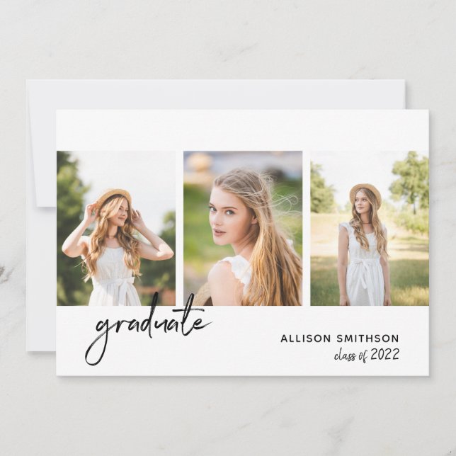 Minimalist Photo Collage Black White Graduation Announcement (Front)