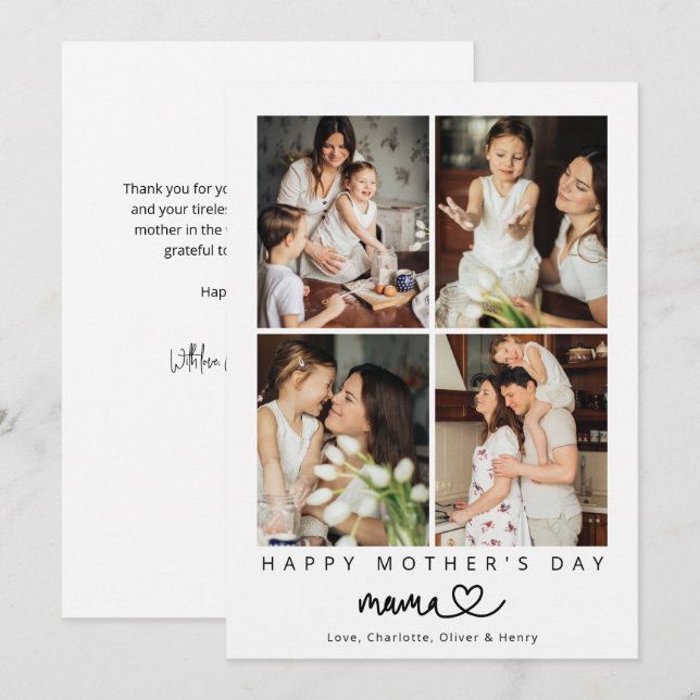 Minimalist Photo Collage Happy Mother's Day  Card (Front/Back)
