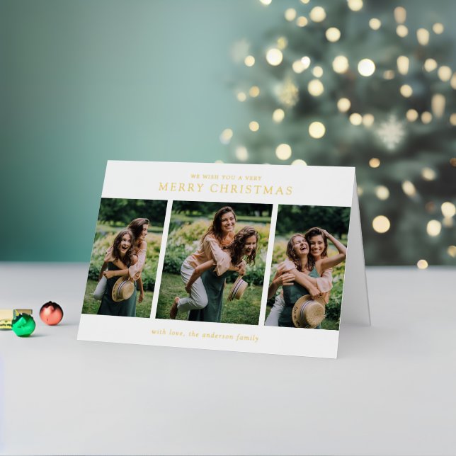 Minimalist Photo Collage Modern Christmas Foil Holiday Card (Holiday In Situ 2)