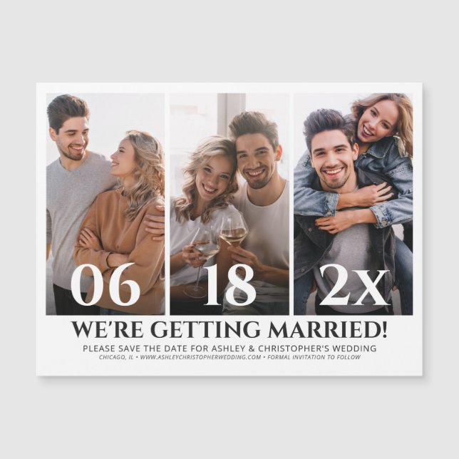 Minimalist Photo Collage Save the Date Magnet Card (Front)