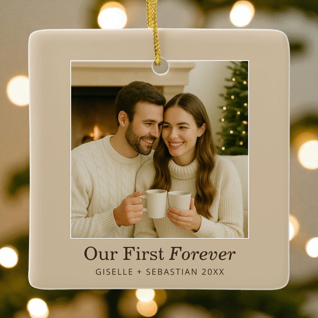 Minimalist Photo Couples Our First Forever Ceramic Ornament (Creator Uploaded)