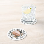 Minimalist Photo Custom Text Colours Round Paper Coaster<br><div class="desc">Minimalist Photo Custom Text Colours Paper Coasters. Create simple personalised paper coasters for any occasion or event with your photo and custom text in your choice of text and background colours (shown in black on white). ASSISTANCE: For help with design modification, transferring the design to another product or if you...</div>