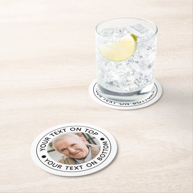 Minimalist Photo Custom Text Colours Round Paper Coaster (Insitu)