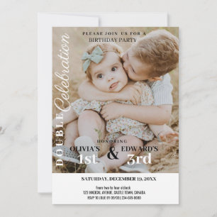 Minimalist Photo Double Celebration Birthday Invitation