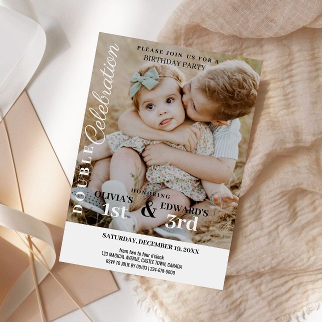 Minimalist Photo Double Celebration Birthday  Invitation (Creator Uploaded)