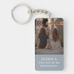 Minimalist Photo Dusty Blue Bridesmaid Proposal Key Ring
