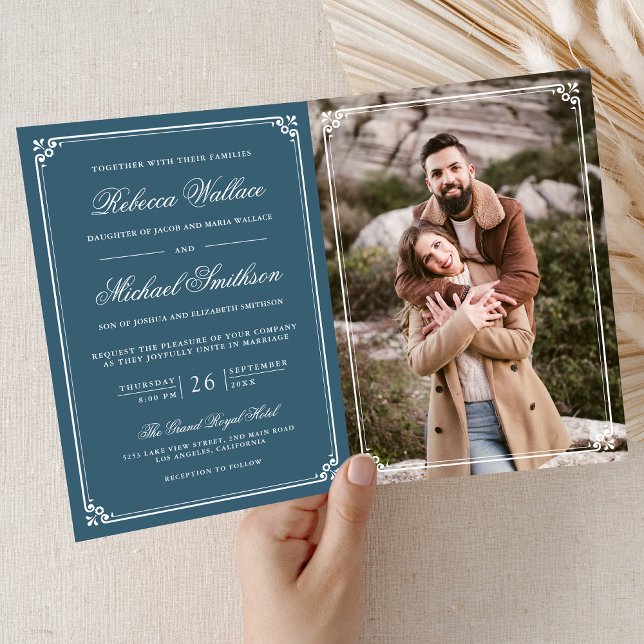 Minimalist Photo Dusty Blue White QR Code Wedding Invitation (Creator Uploaded)