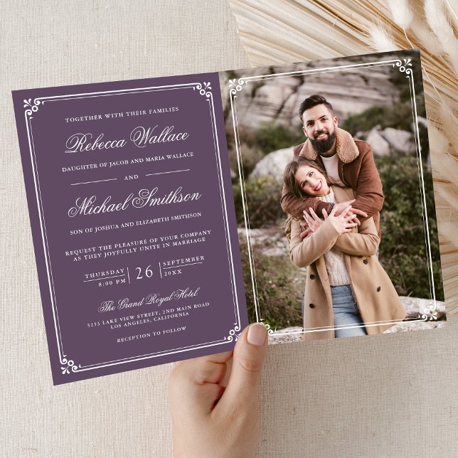 Minimalist Photo Dusty Purple QR Code Wedding Invitation (Creator Uploaded)