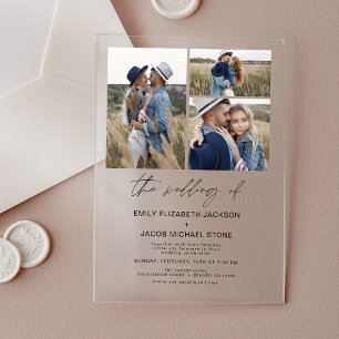 Minimalist Photo Elegant Modern Wedding 3 Photo Acrylic Invitations