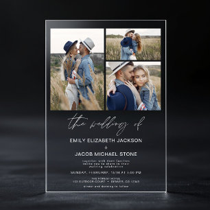 Minimalist Photo Elegant Modern Wedding 3 Photo Acrylic Invitations