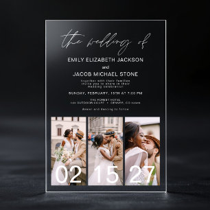 Minimalist Photo Elegant Modern Wedding 3 Photo Acrylic Invitations