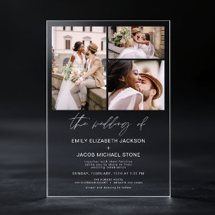 Minimalist Photo Elegant Modern Wedding 3 Photo Acrylic Invitations