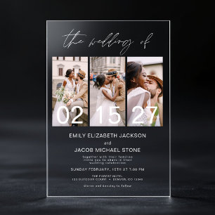 Minimalist Photo Elegant Modern Wedding 3 Photo Acrylic Invitations