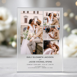 Minimalist Photo Elegant Modern Wedding 4 Photo Acrylic Invitations