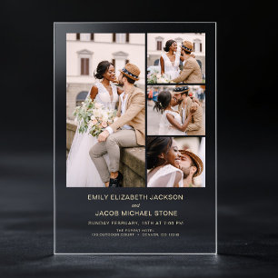 Minimalist Photo Elegant Modern Wedding 4 Photo Acrylic Invitations
