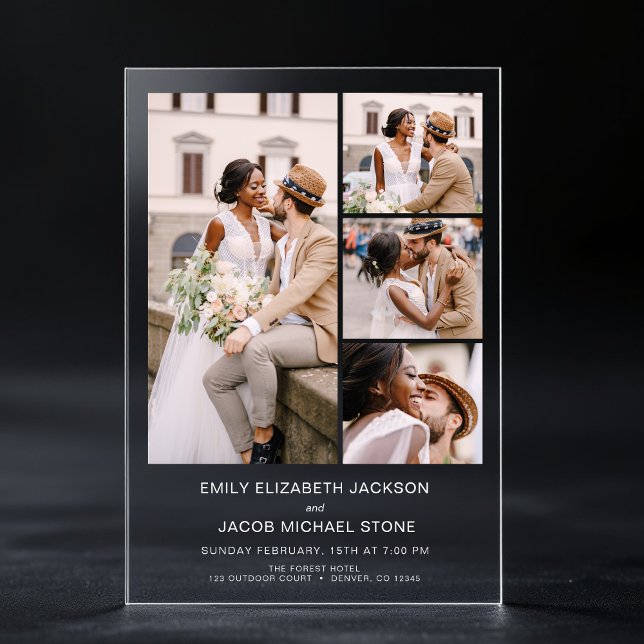 Minimalist Photo Elegant Modern Wedding 4 Photo Acrylic Invitations (Creator Uploaded)