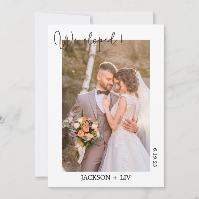 Minimalist Photo Elopement Wedding Part Invitation (Front)