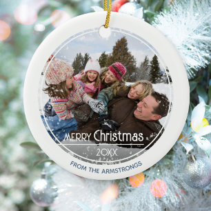 Minimalist Photo Family Merry Christmas Classic Ceramic Tree Decoration