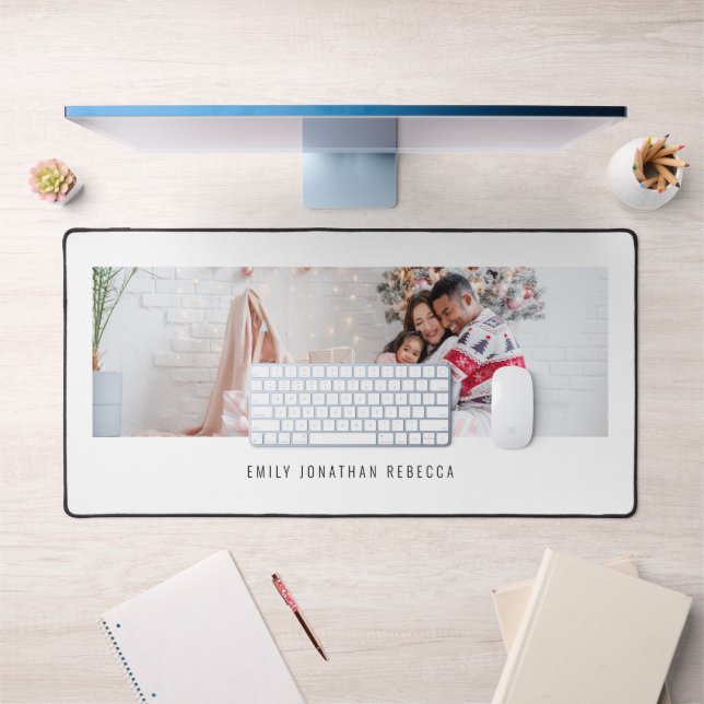 Minimalist Photo Family Names White Desk Mat (Office 1)