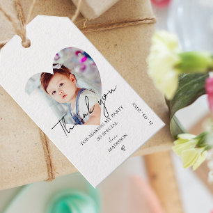 Minimalist Photo First Birthday Party Thank you Gift Tags