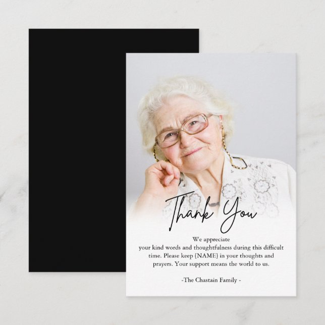 Minimalist Photo Funeral Sympathy  Thank You Card (Front/Back)