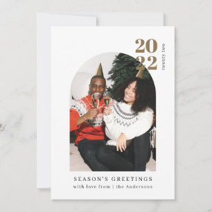 Minimalist Photo Gold Arch Couple Seasons Greeting Holiday Card